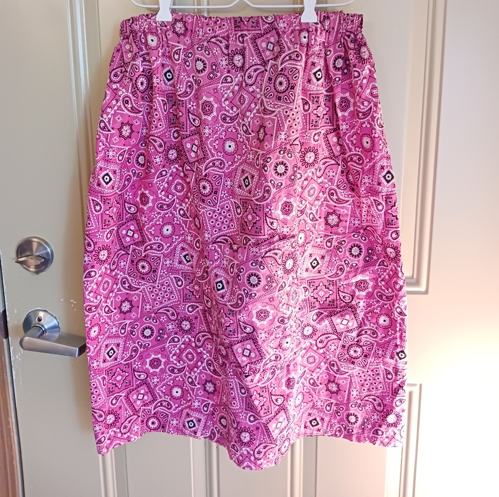 Handmade knee length pink bandana western cowgirl skirt elastic waist large